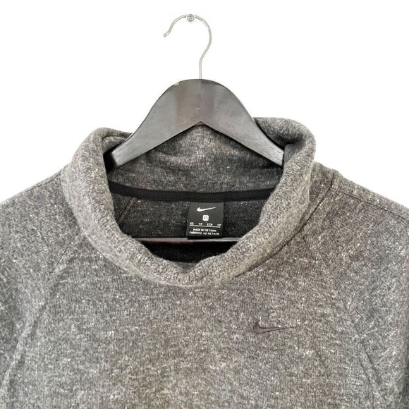 Nike Dark Grey Marled Cowl Turtleneck Pockets Spilt Hem Cotton Blend Sweater - Picture 10 of 10
